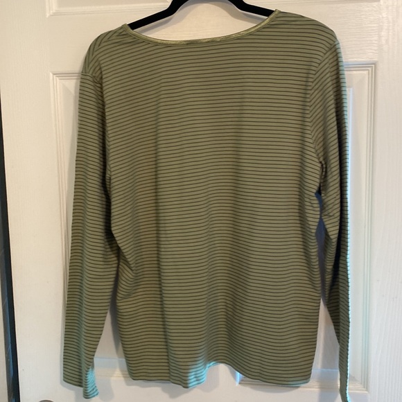 Women Top Green Strip Boatneck Velvet Trim Neckline Size Large Long Sleeve - Picture 5 of 7
